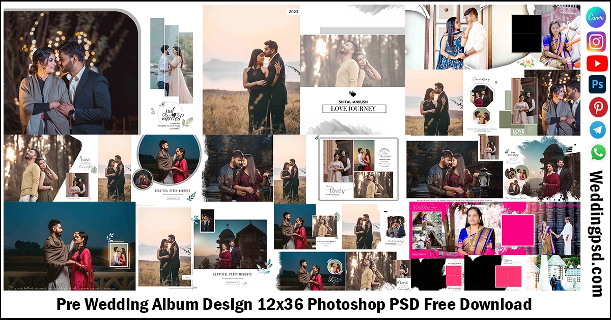 Pre Wedding Album Design 12x36 Photoshop PSD Free Download