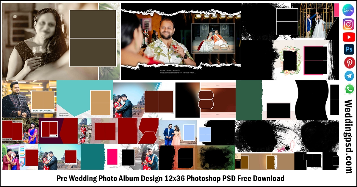 Pre Wedding Photo Album Design 12x36 Photoshop PSD Free Download