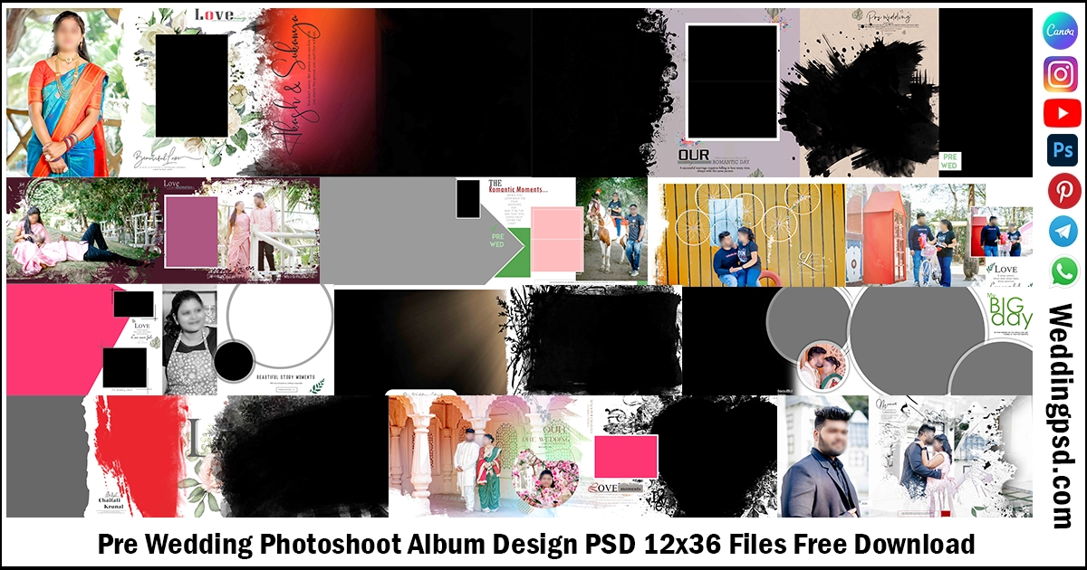 Pre Wedding Photoshoot Album Design PSD 12x36 Files Free Download